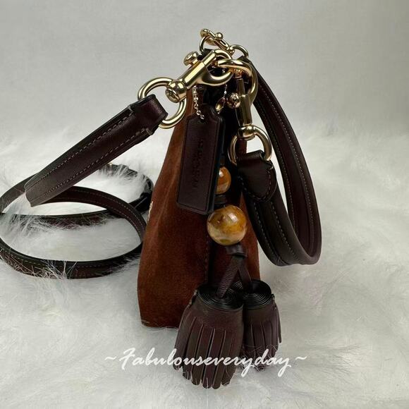 Coach Laurel Small Shoulder Bag With Tassels In Suede/Brown/Maple CCF14 - Picture 4 of 12